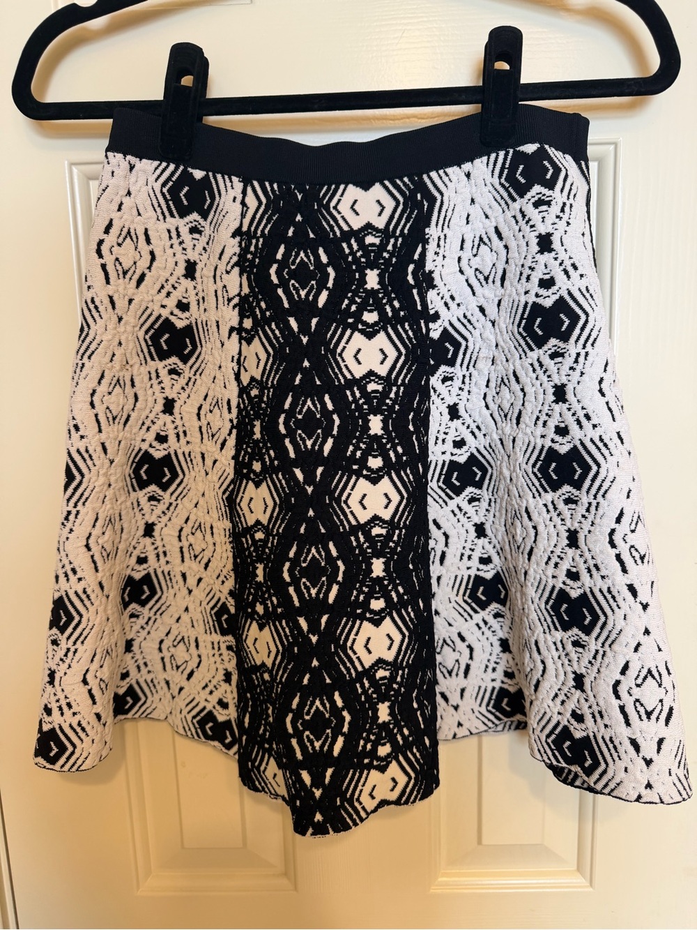Parker Black and White Geometric Pattern Circle Skirt